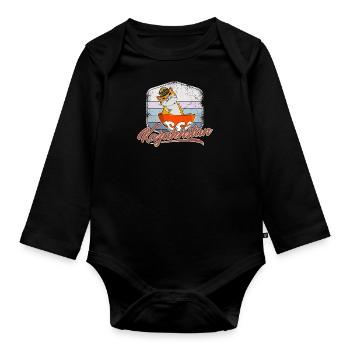 Kasachstan Kasach UdSSR Katze Flagge Normaden - Baby Bio-Langarm-Body - Schwarz - Vorne