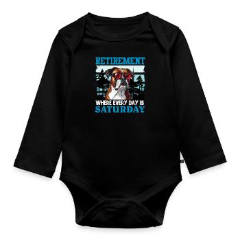 Boxer Hund RETIREMENT WHEN EVERY DAY IS SATURDAY - Baby Bio-Langarm-Body - Schwarz - Vorne