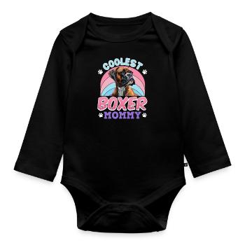 Deutscher Boxer Hundemama COOLEST BOXER MOMMY - Baby Bio-Langarm-Body - Schwarz - Vorne