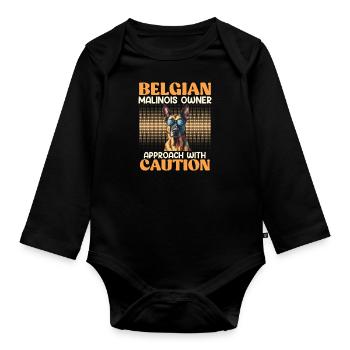 LE PROPRIÉTAIRE MALINOIS BELGE ABORDE AVEC PRUDENCE - Body Bébé bio manches longues - noir - Devant