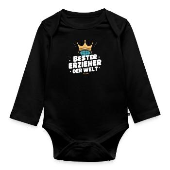 Bester Erzieher Welt Mann Kita Dankeschön Präsent - Baby Bio-Langarm-Body - Schwarz - Vorne