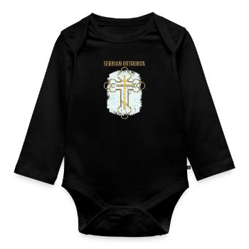 Serbien Belgrad Balkan Orthodox Flagge Kreuz - Baby Bio-Langarm-Body - Schwarz - Vorne