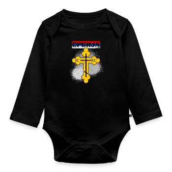 Serbien Serbe Balkan Orthodox Kreuz Glaube - Baby Bio-Langarm-Body - Schwarz - Vorne