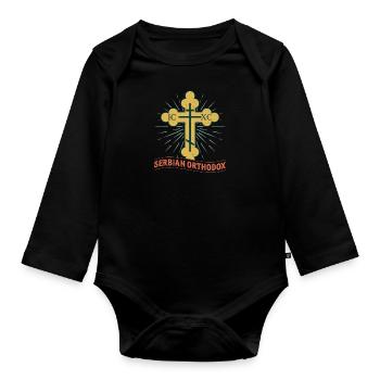 Serbien Serbe Kreuz Symbol Orthodox Balkan - Baby Bio-Langarm-Body - Schwarz - Vorne
