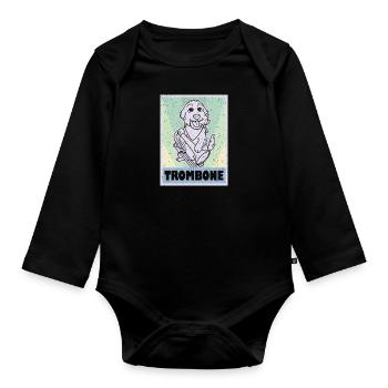 Welpe Musiker Musik Instrument Posaune - Baby Bio-Langarm-Body - Schwarz - Vorne