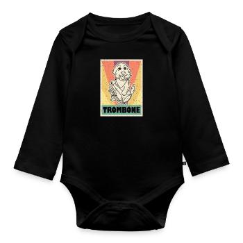 Welpe Musiker Musik Instrument Posaune - Baby Bio-Langarm-Body - Schwarz - Vorne