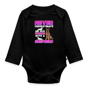 Hunde Oma NEVER UNDERESTIMATE AN OLD WOMAN GERMAN - Baby Bio-Langarm-Body - Schwarz - Vorne
