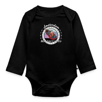 Niederlande Souvenir Holzschuhe Holländer Reise - Baby Bio-Langarm-Body - Schwarz - Vorne