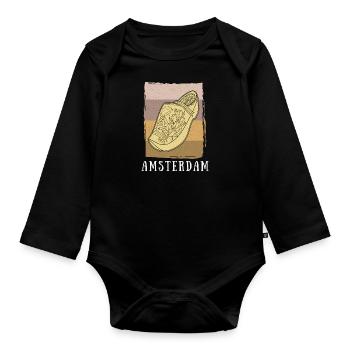 Niederlande Tourist Amsterdam Holzschuhe Schuhe - Baby Bio-Langarm-Body - Schwarz - Vorne