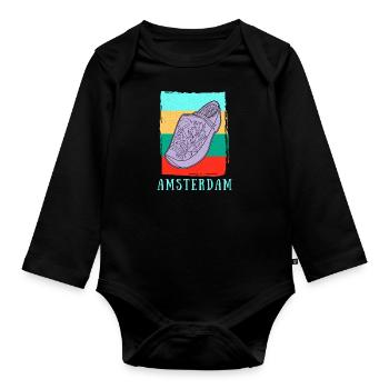Niederlande Tourist Amsterdam Holzschuhe Schuhe - Baby Bio-Langarm-Body - Schwarz - Vorne