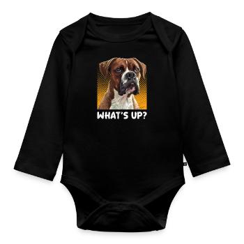 Deutscher Boxer GUCKST DU? Hundebesitzer Boxer - Baby Bio-Langarm-Body - Schwarz - Vorne