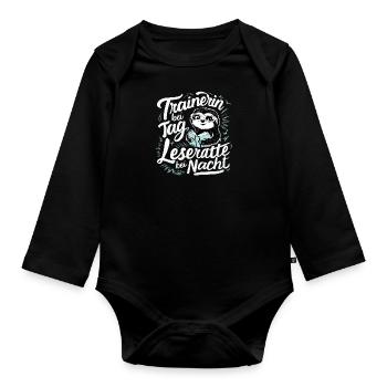 Trainerin-Tag-Leseratte-Nacht Lustige Frau Fitness - Baby Bio-Langarm-Body - Schwarz - Vorne