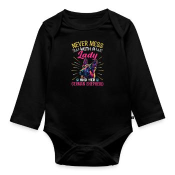 Besitzer NEVER MESS WITH A LADY AND HER SHEPHERD - Baby Bio-Langarm-Body - Schwarz - Vorne
