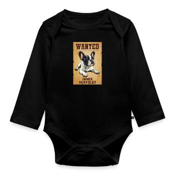 French Bulldog Owner WANTED Funny - Organic Longsleeve Baby Bodysuit - black - Front