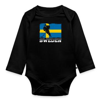 Schweden Skandinavien Urlaub Sverige Flagge - Baby Bio-Langarm-Body - Schwarz - Vorne
