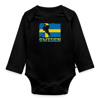 Schweden Skandinavien Urlaub Sverige Flagge - Baby Bio-Langarm-Body - Schwarz - Vorne
