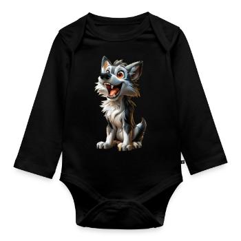 Grey Wolf #lovely toons - Organic Longsleeve Baby Bodysuit - black - Front