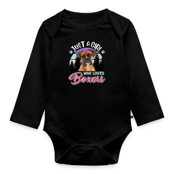 Boxer Hund NUR EIN MÄDCHEN DAS BOXERS LIEBT - Baby Bio-Langarm-Body - Schwarz - Vorne