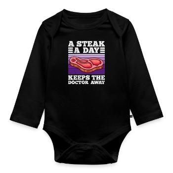 Funny Carnivore A Steak A Day Keeps Doc Away - Organic Longsleeve Baby Bodysuit - black - Front