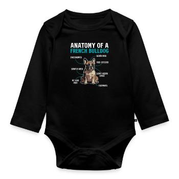Anatomie einer Französischen Bulldogge - Baby Bio-Langarm-Body - Schwarz - Vorne