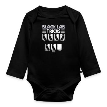 Labrador Funny BLACK LAB TRICKS Stubborn Labrador - Organic Longsleeve Baby Bodysuit - black - Front