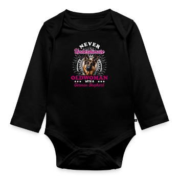 Hunde Oma NEVER UNDERESTIMATE AN OLD WOMAN GERMAN - Baby Bio-Langarm-Body - Schwarz - Vorne