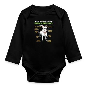 Frenchie ANATOMIE D'UN BOULEDOGUE FRANÇAIS Drôle - Body Bébé bio manches longues - noir - Devant