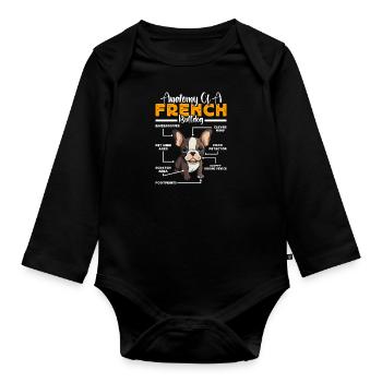 Französische Bulldogge ANATOMIE D’UN BOULEDOGUE FRANÇAIS - Body Bébé bio manches longues - noir - Devant