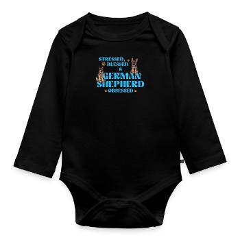 GERMAN SHEPHERD OBSESSED STRESSED Lustig - Baby Bio-Langarm-Body - Schwarz - Vorne