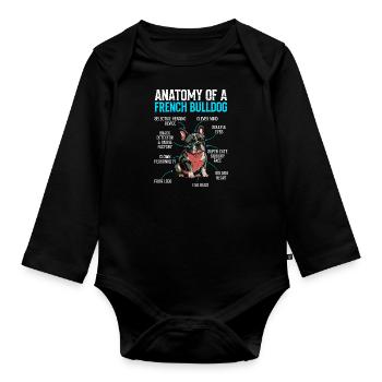 Anatomie einer Französischen Bulldogge - Baby Bio-Langarm-Body - Schwarz - Vorne