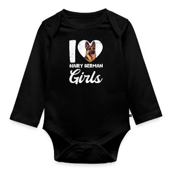 German Shepherd I LOVE HAIRY GERMAN GIRLS - Organic Longsleeve Baby Bodysuit - black - Front