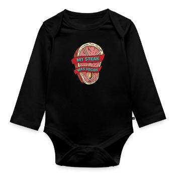 Fleischliebhaber MY STEAK WAS VEGAN Lustiges - Baby Bio-Langarm-Body - Schwarz - Vorne
