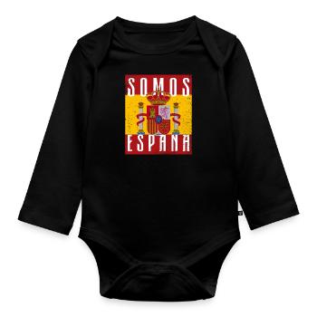 Spanien Madrid Flagge Reise Urlaub Europa - Baby Bio-Langarm-Body - Schwarz - Vorne