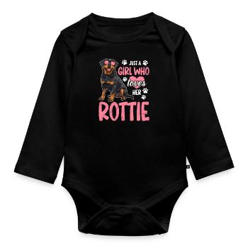 Rottie JUSTE UNE FILLE QUI AIME ROTTWEILER propriétaire - Body Bébé bio manches longues - noir - Devant