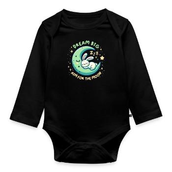 Aim For The Moon. Cute, Tired sleeping Rabbit. - Organic Longsleeve Baby Bodysuit - black - Front