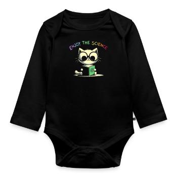 Enjoy The Science. Cute School Cat. - Organic Longsleeve Baby Bodysuit - black - Front
