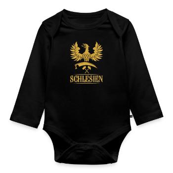 Schlesien Provinz Schläsig Polen Wappen Flagge - Baby Bio-Langarm-Body - Schwarz - Vorne