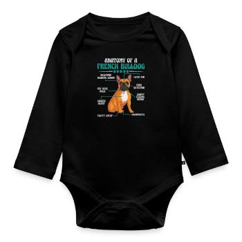 Französische Bulldogge ANATOMIE D’UN BOULEDOGUE FRANÇAIS - Body Bébé bio manches longues - noir - Devant