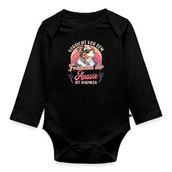 Australian Shepherd BEWARE OF THE MISTRESS - Organic Longsleeve Baby Bodysuit - black - Front