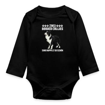 Border Collie 2 BORDER COLLIES SIND DOPPELT SCHÖN - Baby Bio-Langarm-Body - Schwarz - Vorne