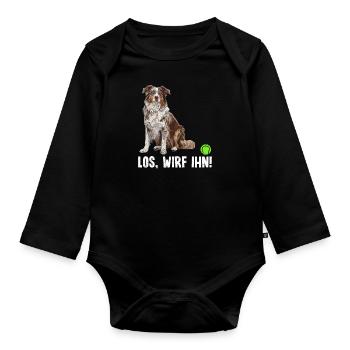 Australian Shepherd LOS, WIRF IHN! Lustiges - Baby Bio-Langarm-Body - Schwarz - Vorne