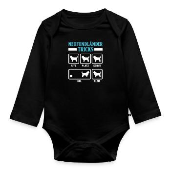 NEUFUNDLÄNDER TRICKS Lustiges Newfie Hundebesitzer - Baby Bio-Langarm-Body - Schwarz - Vorne