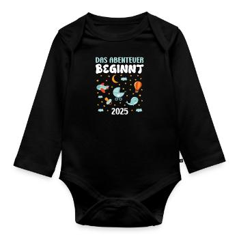 Werdende Mama DAS ABENTEUER BEGINNT 2025 ZUKÜNFTIG - Baby Bio-Langarm-Body - Schwarz - Vorne