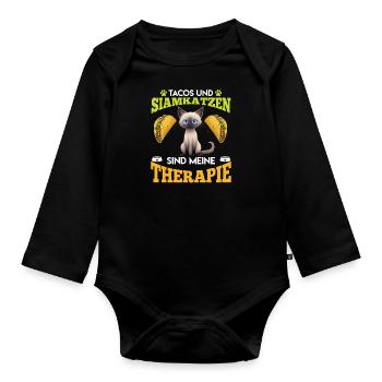 TACOS AND SIAMESE CATS ARE MY THERAPY Fun - Organic Longsleeve Baby Bodysuit - black - Front