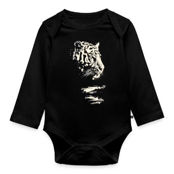 Jungle de tigres sauvages - Body Bébé bio manches longues - noir - Devant