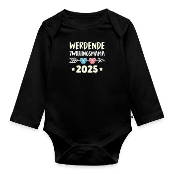 FUTURE MAMAN JUMELLE 2025 Gémeaux Enceinte - Body Bébé bio manches longues - noir - Devant