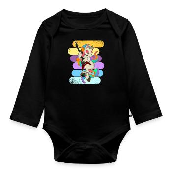 Gitarre Musiker Einhorn Niedlich Regenbogen - Baby Bio-Langarm-Body - Schwarz - Vorne