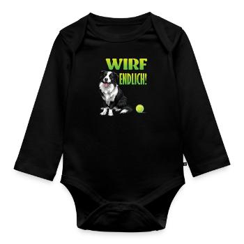 Border Collie lance ENFIN un Border Collie drôle - Body Bébé bio manches longues - noir - Devant