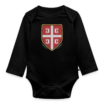 Serbisch Flagge Balkan Adler Patriotisch Heimat SF - Baby Bio-Langarm-Body - Schwarz - Vorne