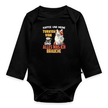 Katzenpapa KAFFEE UND MEINE TURKISH VAN SIND ALLES - Baby Bio-Langarm-Body - Schwarz - Vorne